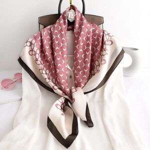 Pink Women Twill Satin Silk Square Scarf/Shawl